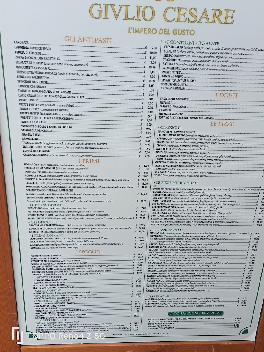 Menu Giulio Cesare L'impero Del Gusto-1